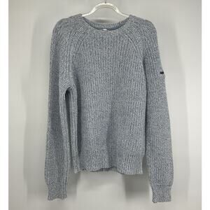 Tommy Hilfiger Sweater Chunky Knit Gray Blue Crewneck Zip Sleeve Cozycore Pocket